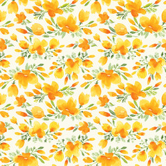 Seamless pattern of California poppies in watercolor