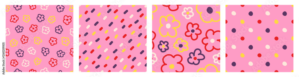 Canvas Prints colorful seamless pattern set of hand drawn lines, flowers and dots. trendy vector design with abstr