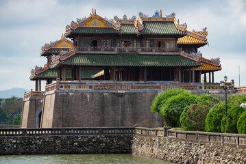 Ancient Noon Gate of the Forbidden City on a cloudy day. Hue, Vietnam