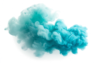 teal and turquoise smoke cloud isolated on transparent white background