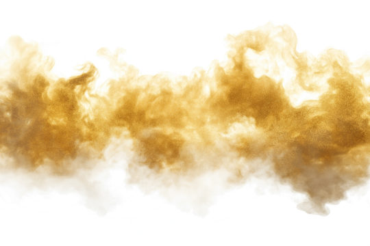 Gold glitter fog cloud smoke effect isolated on transparent white background