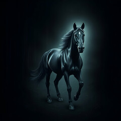 A beautiful horse on black background