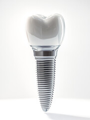 Nahaufnahme eines Zahnimplantates, Zahnersatz, freigestellt vor weissem Hintergrund, Generative AI