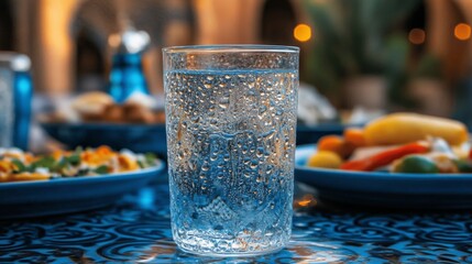 A Glass of Cold Water on a Table Outdoors