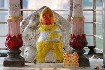 Lord Hanuman on an altar in Udaipur, Rajasthan, India.