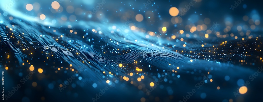Poster a sophisticated advanced digital network circuit board, representing future technology. abstract blu