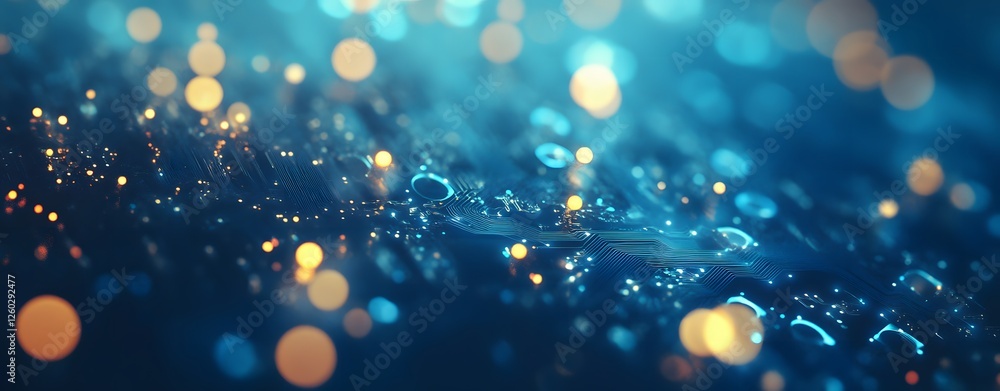 Poster a sophisticated advanced digital network circuit board, representing future technology. abstract blu