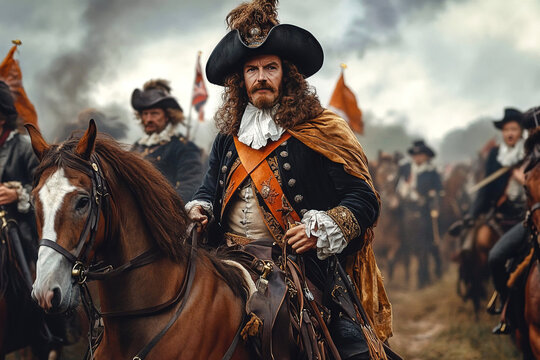 King Charles I leading troops at the Battle of Naseby during the First English Civil War
