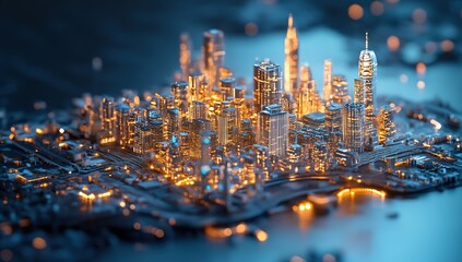 Fototapeta premium Exploring Futuristic Cityscapes: A Digital Metropolis at Night, Illuminated with Advanced Technology and Infrastructure