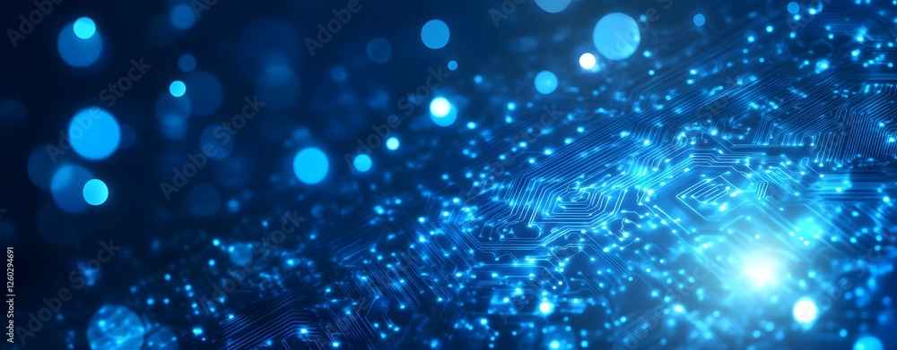 Poster a sophisticated advanced digital network circuit board, representing future technology. abstract blu