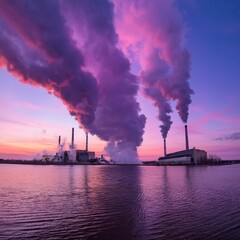 thick smoke coming out of factory chimneys causing air pollution and global warming