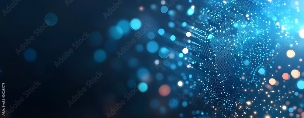 Poster a sophisticated advanced digital network circuit board, representing future technology. abstract blu