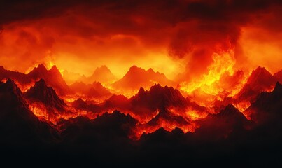 Intense wildfire glowing in vivid orange and red tones, with thick smoke symbolizing power, destruction, and resilience.