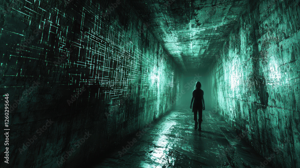 Aufkleber child explores a virtual playground filled with ai-generated friends while sitting alone in a dark, 