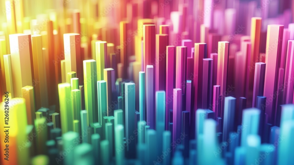 Poster a mesmerizing array of vivid vertical columns rises and falls, blending hues of pink, green, and blu