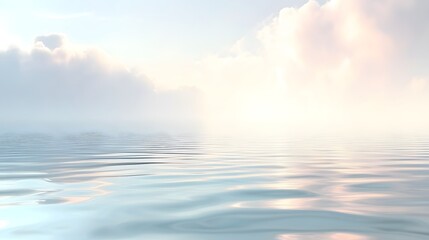Obraz premium Serene ocean water reflects soft clouds under a bright sky