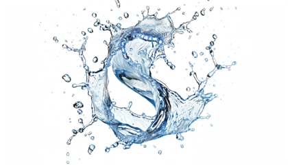 Blue liquid splash in shape S on transparent background