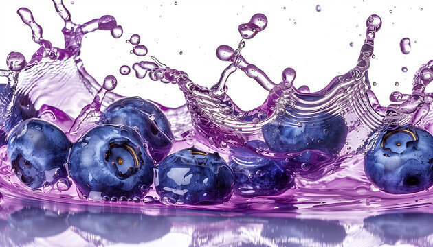 Fresh Bluberry and juice splash on white background.