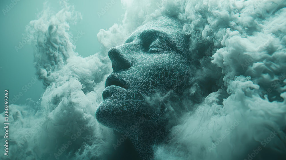 Aufkleber cybernetic human merging with swirling cloud of ai algorithms reveals the future of human enhancemen