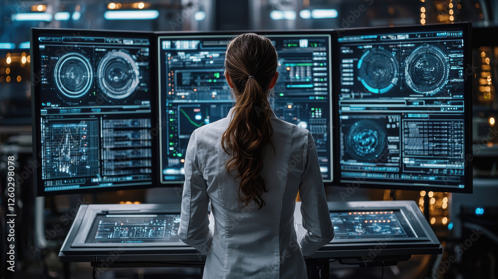 Aufkleber data scientist uncovers biased patterns in a massive dataset amidst a cyberpunk environment illumina