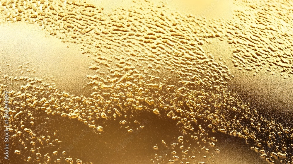 Fototapete Mesmerizing golden liquid surface with shimmering reflections and flowing patterns  Ethereal dynamic abstract background with wavy textures glowing droplets and a serene calming atmosphere