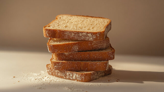 A stack of rustic sourdough bread slices with a thic