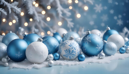 decorative holiday baubles featuring delicate snowflake patterns with magical bokeh light effects