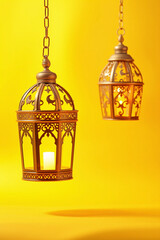 A Radiant Display of Ramadan Traditions: Lanterns and Crescent Moon