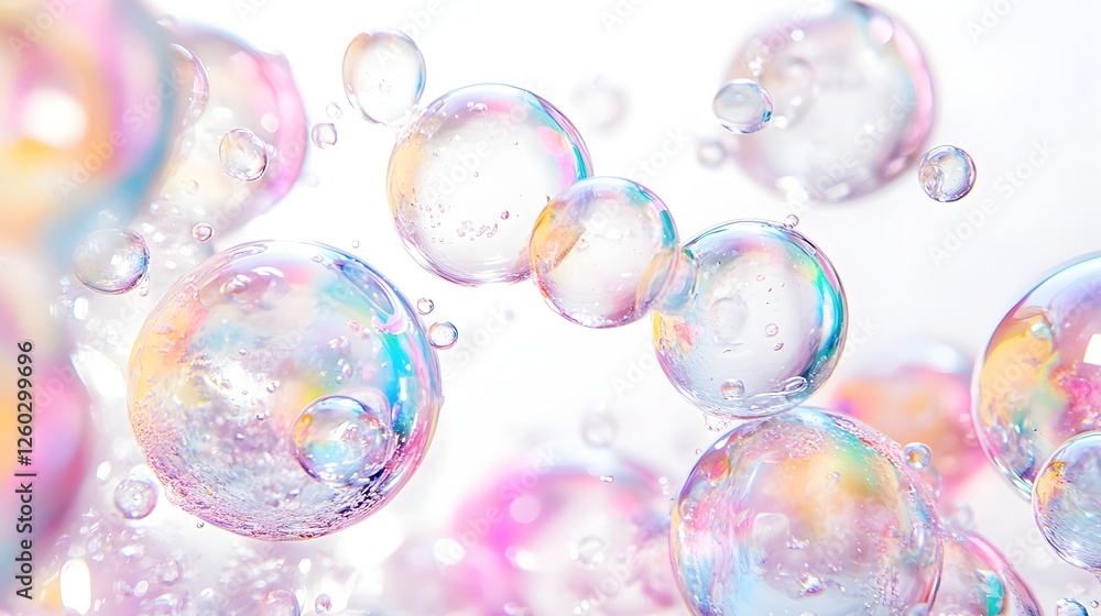 Poster mesmerizing iridescent bubbles floating in a kaleidoscopic rainbow dreamscape creating a captivating