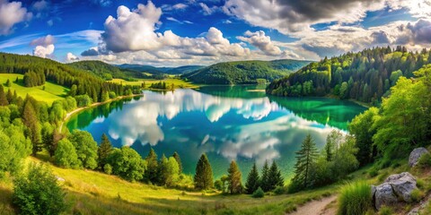 Lac de Remoray, Haut-Doubs: a scenic summer panorama in the French Jura Mountains.