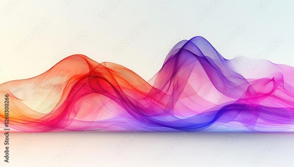 Poster a vibrant and colorful abstract design featuring flowing waves of translucent fabric in shades of pi