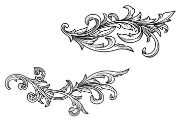 Decorative design element baroque filigree calligraphy vector illustration. Oriental Vintage baroque ornament, acanthus leaf engraved scrollwork drawing