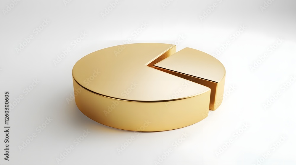 Poster Minimalist 3D Golden Pie Chart on Silver Background for Business and Finance Concepts and Presentations  Geometric Abstract Digital
