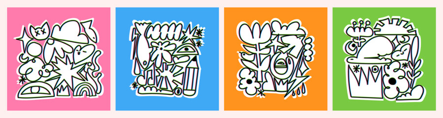 Abstract contemporary, unique, trendy style. Hand drawn trendy vector illustration. Sticker, logo, icon, poster, wallpaper, textile print template.