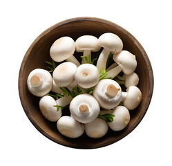 Fresh White Button Mushrooms in Wooden Bowl – High-Quality Food Photography