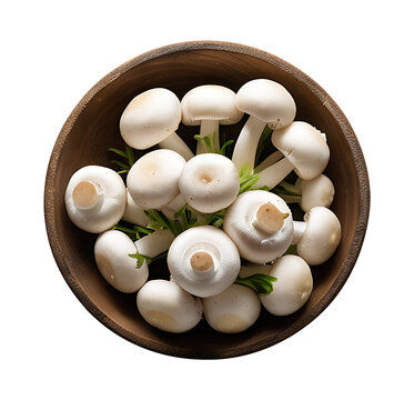 Fresh White Button Mushrooms in Wooden Bowl &ndash; High-Quality Food Photography