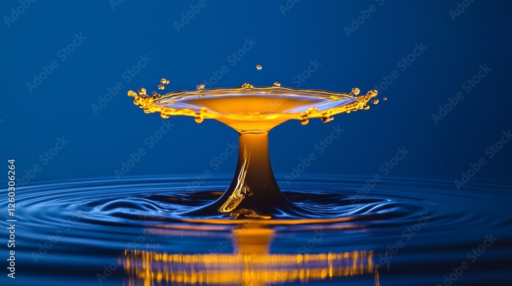 Poster an intricate splash of water erupts, forming delicate patterns that dance in the air against a calmi