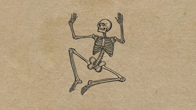 Looping stop motion animation of a dancing skeleton on a textured background. Great for Halloween or spooky themes.