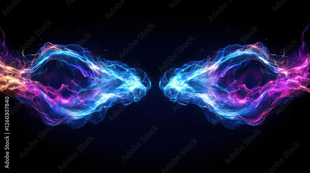 Aufkleber dynamic fusion process illustrated through symmetrical collision of atoms, resulting in an explosive