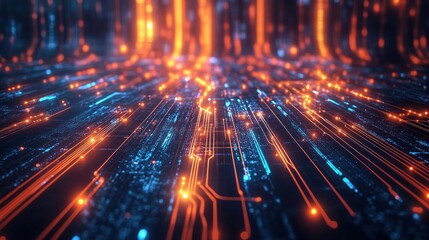 Abstract digital data flow, glowing circuits, network technology, background