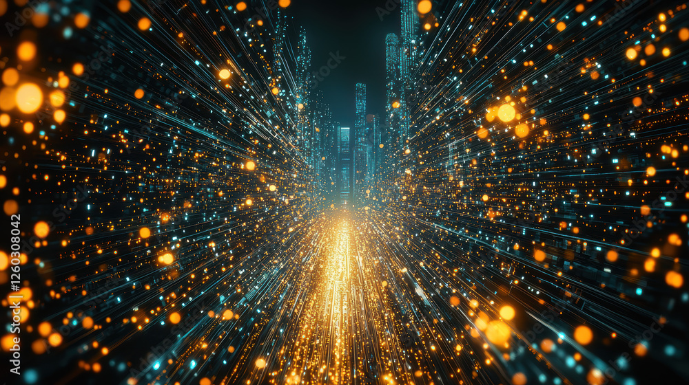 Poster moment when artificial intelligence surpasses human intelligence with a dynamic display of light and