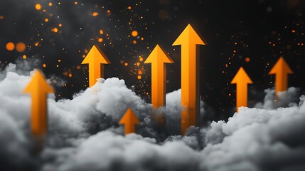 Fototapeta premium Golden Arrow Piercing Storm Clouds, A golden arrow piercing through dark storm clouds with fiery light