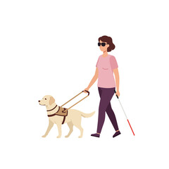 Woman Walking with Guide Dog and Cane Assistance for the Visually Impaired