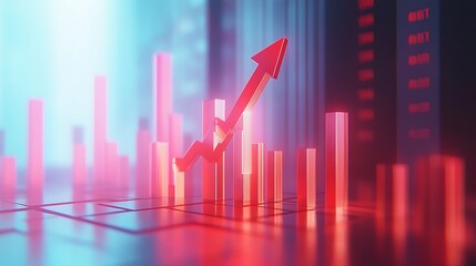 Digital Financial Growth Chart with Upward Arrow, A digital representation of a financial growth chart with an upward arrow