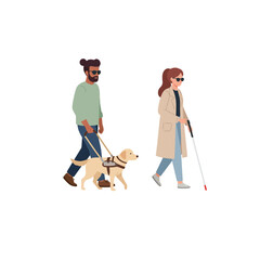 Walking People with Disabilities Assisted by Guide Dog and Cane