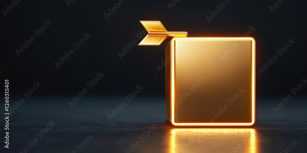 Poster financial benefits savings performance concept. golden square with illuminated edges and an arrow sy