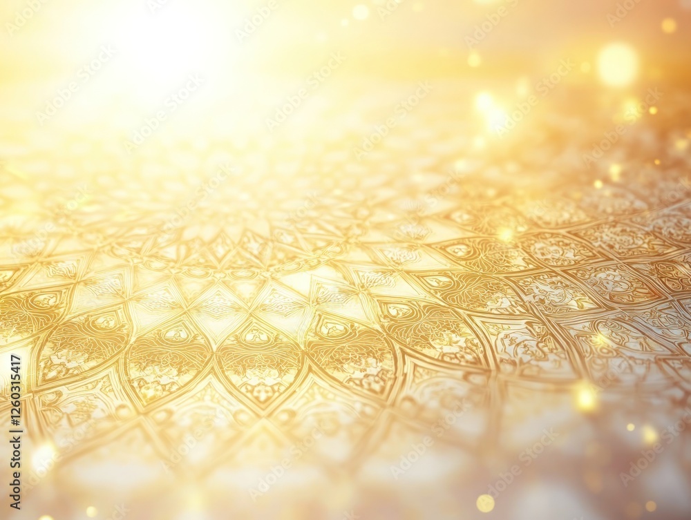 Poster golden ornate pattern background with soft lighting and bokeh effect. intricate details create a war