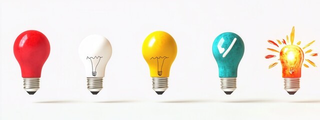 Diverse startup concepts illustrated by unique icons, clean white backdrop, creative inspiration, entrepreneurial vision