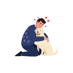 Man Hugging Labrador Retriever with Heart Icons Illustration of Affection