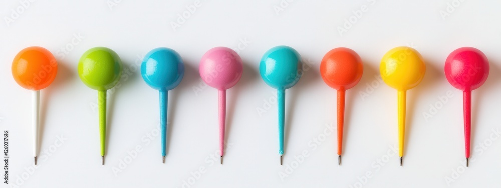 Poster colorful presentation pointers arranged in a row, set against a clean white background for effective